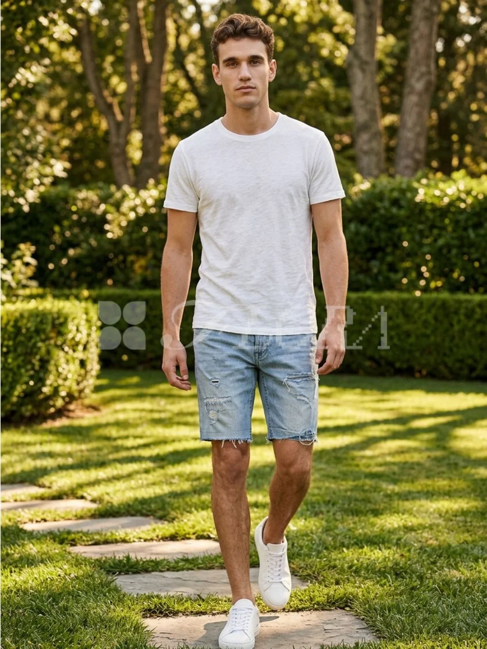 Express Men’s Slim Stretch Size 34 Light Blue Distressed Jean Shorts Frayed Hems